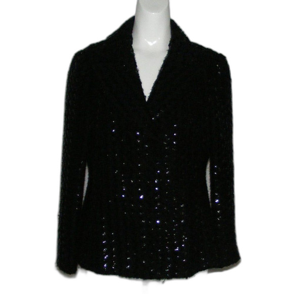 Vintage TEAL TRAINA Jacket, S, Black Boucle, Sequins, Snap front, Lapel Collar - Picture 9 of 12